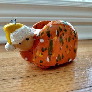 Vintage Ceramic Snail Tape Dispenser Orange Pottery Retro Office Desk Decor